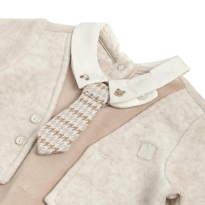 Boys Beige Solid Leg Opening Babysuit