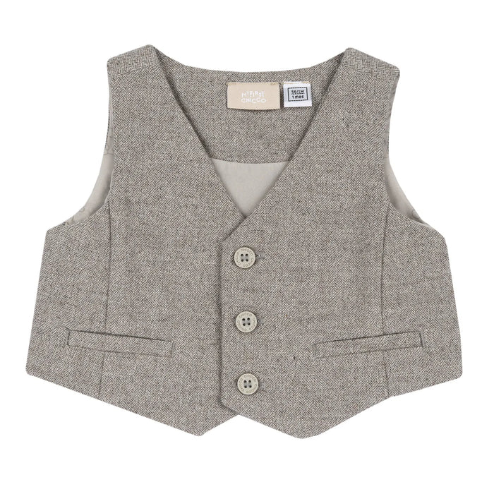 Boys Beige V-Neck Sleeveless Waistcoat