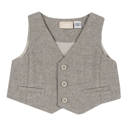 Boys Beige V-Neck Sleeveless Waistcoat