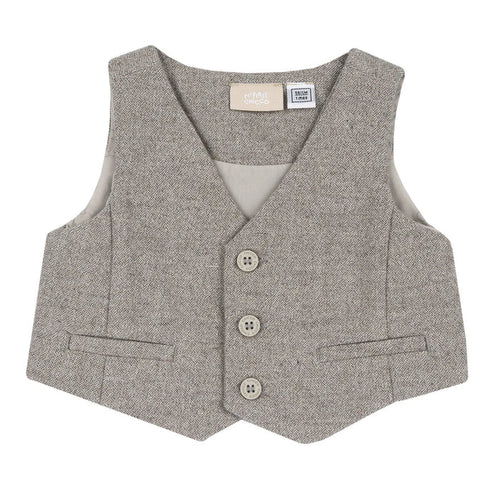 Boys Beige V-Neck Sleeveless Waistcoat