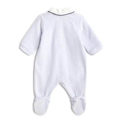 Boys Blue Embroidered Front Opening Babysuit