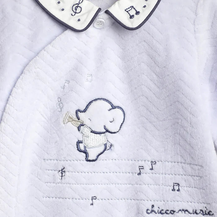 Boys Blue Embroidered Front Opening Babysuit
