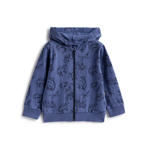 Boys Blue Printed Hooded Cardigan