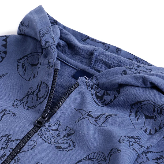 Boys Blue Printed Hooded Cardigan