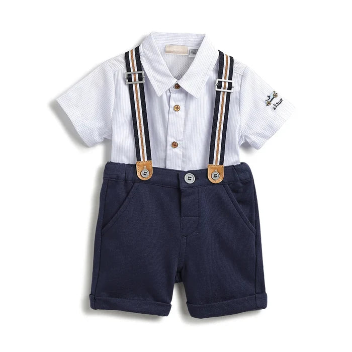Boys Blue Striped Shirt With Shorts