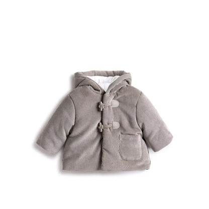Boys Brown Hooded Self Design Coat