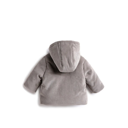 Boys Brown Hooded Self Design Coat