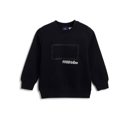 Boys Dark Blue Printed Sweatshirt
