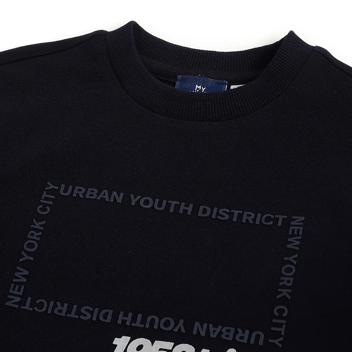 Boys Dark Blue Printed Sweatshirt