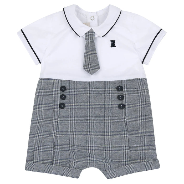 Boys White and Blue Checked Romper