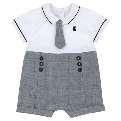 Boys White and Blue Checked Romper