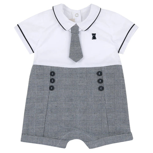 Boys White and Blue Checked Romper