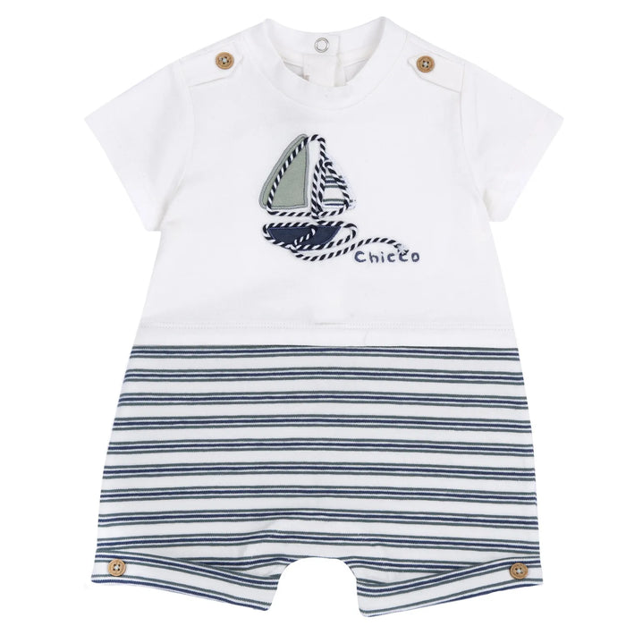Boys White and Green Embellished Romper