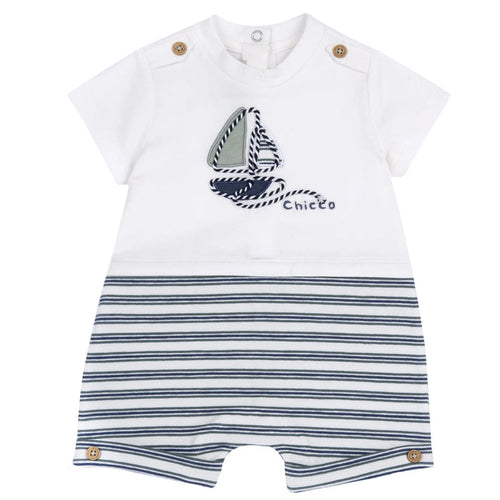 Boys White and Green Embellished Romper