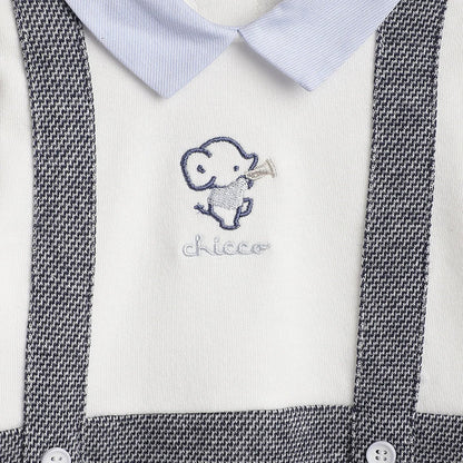 Boys White & Grey Leg Opening Babysuit