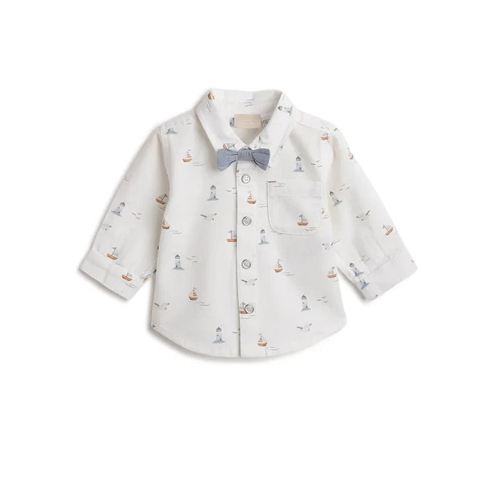 Boys White Printed Cotton Shirt