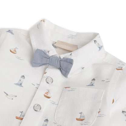 Boys White Printed Cotton Shirt