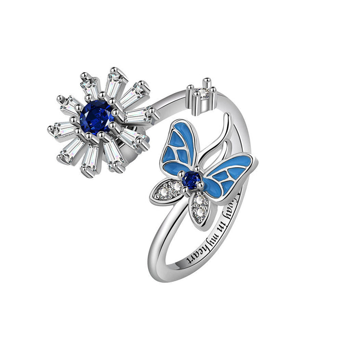 Butterfly Snowflake Rotating Anxiety Ring Adjustable 🇨🇳