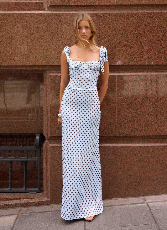 Akil Corset Maxi Dress - Blue Mocha Dot