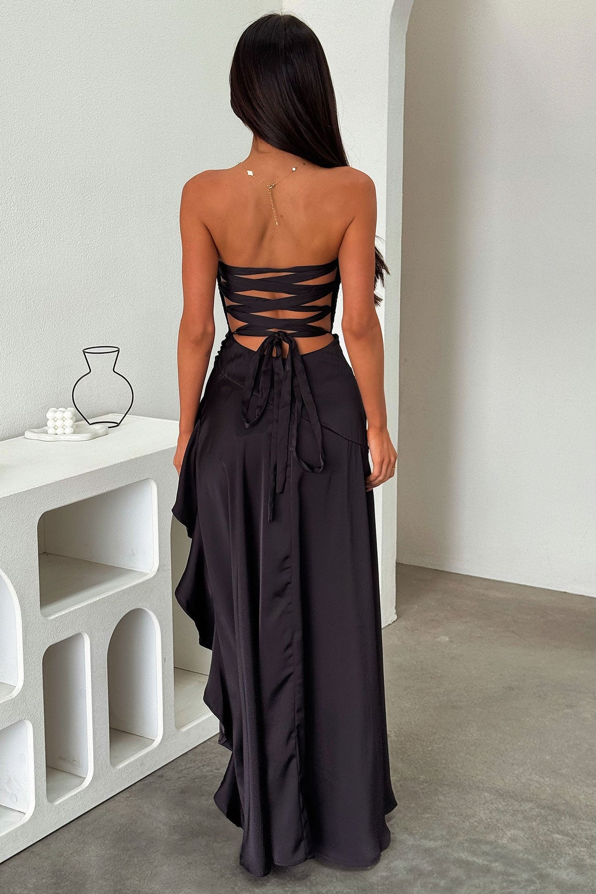 Carly Strapless Satin Maxi Dress - Black
