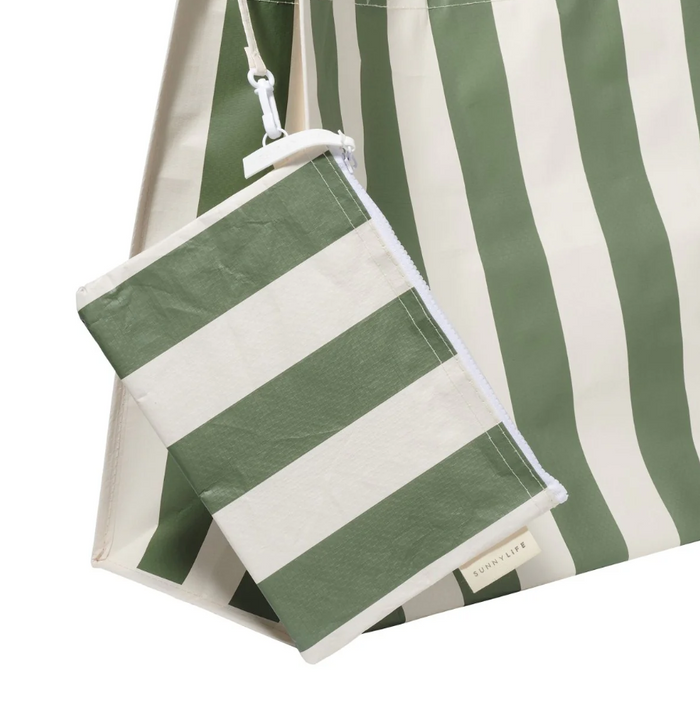 Carryall The Vacay Olive Stripe Beach Bag Totes in at Wrapsody