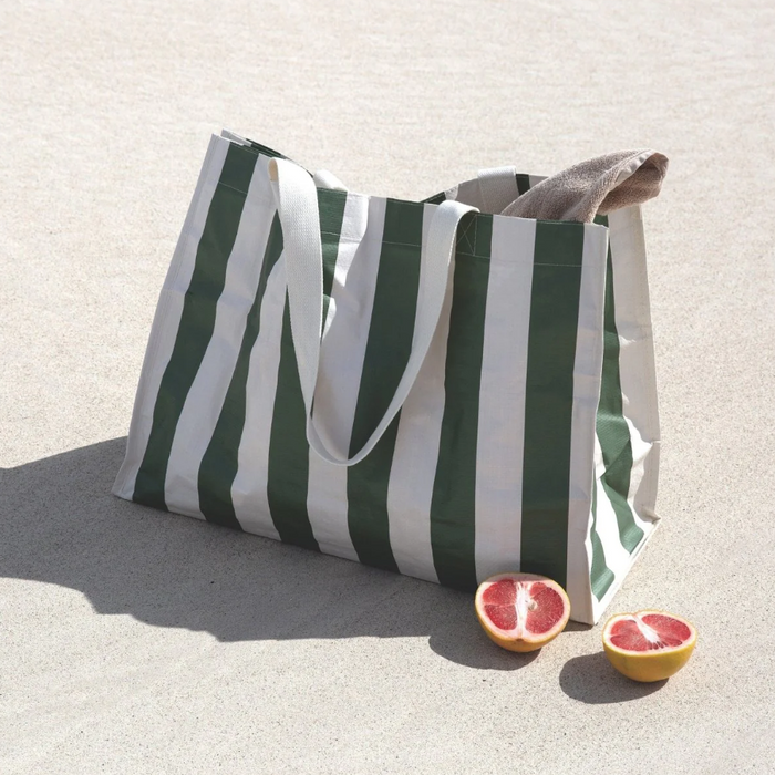 Carryall The Vacay Olive Stripe Beach Bag Totes in at Wrapsody