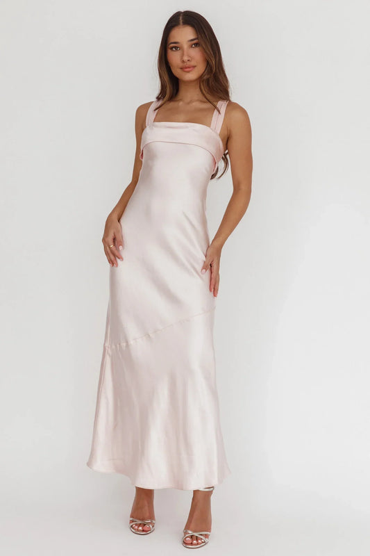 Carmel Shoulder Sash Midi Dress Blush