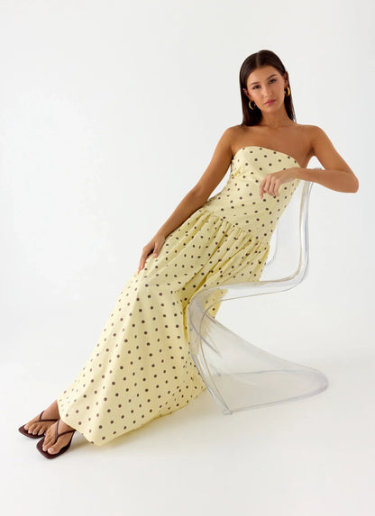 Andorra Maxi Dress - Yellow Polkadot