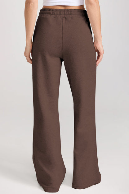 Dark Brown Solid Collared Sweatshirt and High Waist Pants Active Set 🇺🇸