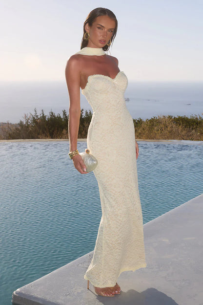 AMANA STRAPLESS SCARF MAXI DRESS - LEMON