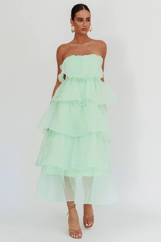 Behati Tiered Layer Midi Dress Mint