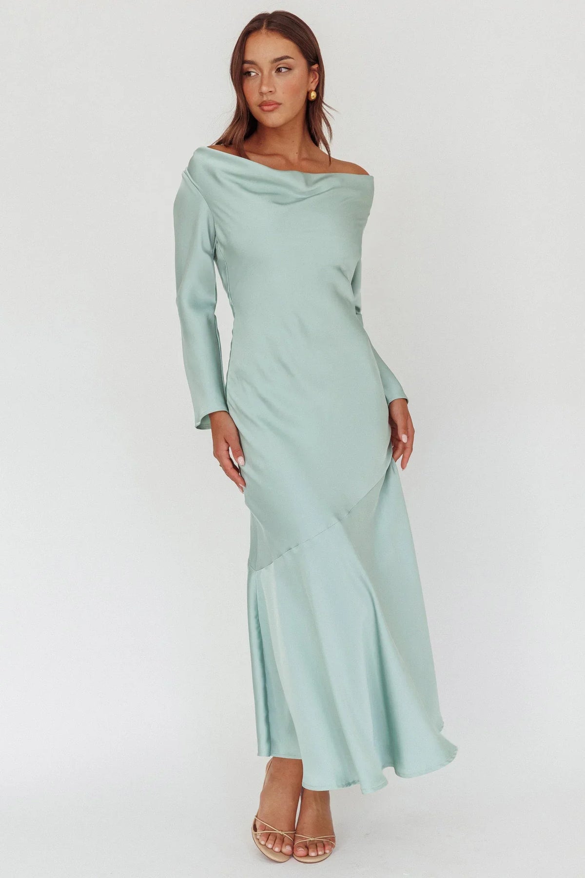 Cecilia Long Sleeve Drape Back Maxi Dress Sage