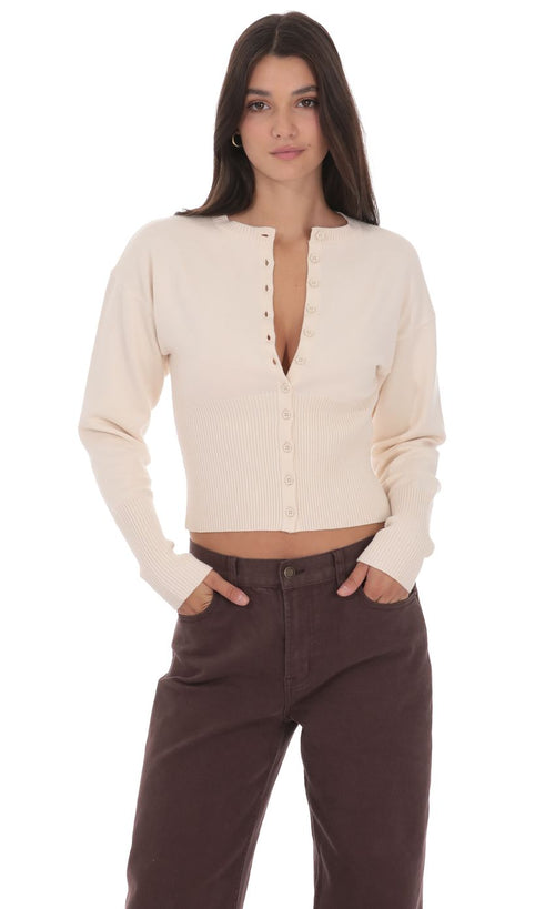 Cinched Knit Cardigan in Cream