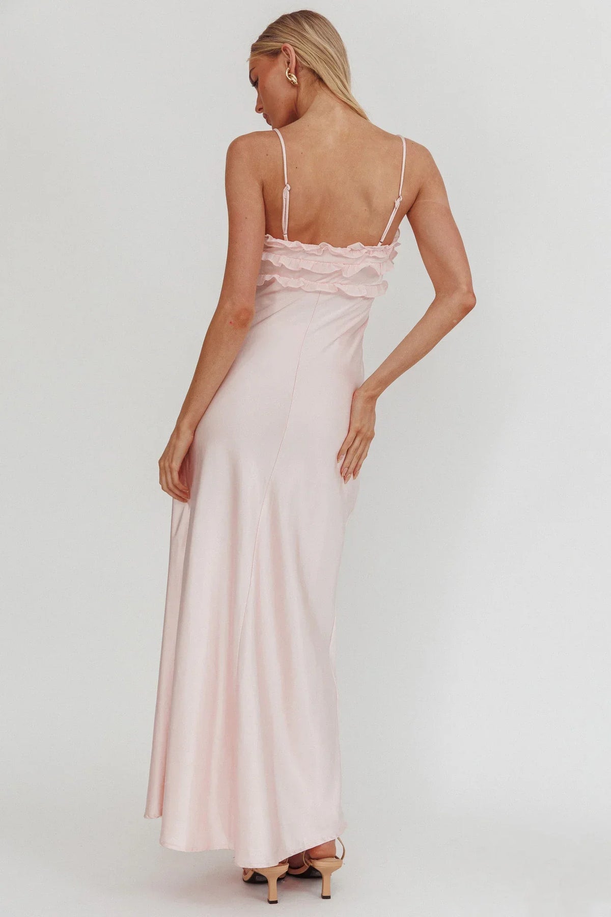 Caryn Frill Trim Maxi Dress Pink