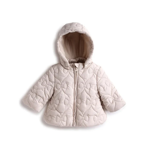 Girls Beige Self Design Hooded Jacket