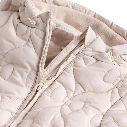 Girls Beige Self Design Hooded Jacket