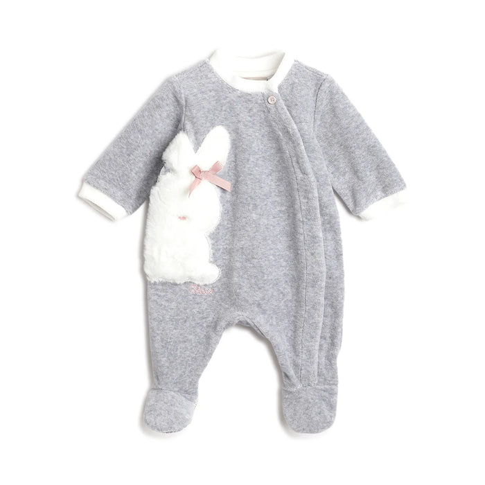 Girls Grey Embroidered Front Opening Babysuit