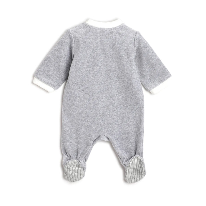 Girls Grey Embroidered Front Opening Babysuit