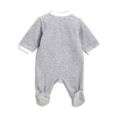 Girls Grey Embroidered Front Opening Babysuit