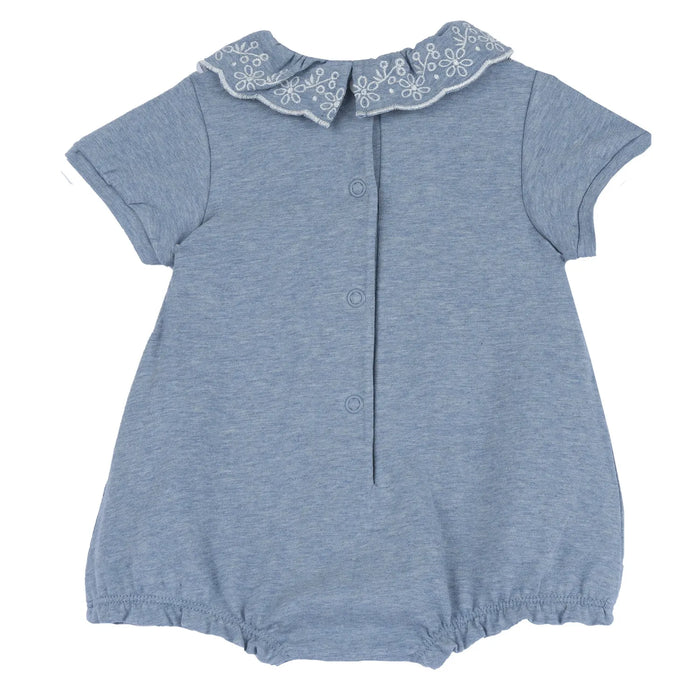 Girls Medium Light Blue Embroidered Romper