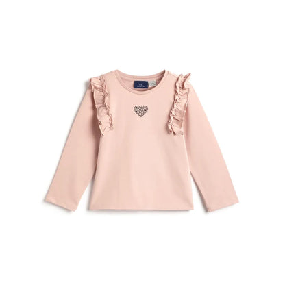 Girls Medium Pink Self Design T- Shirt