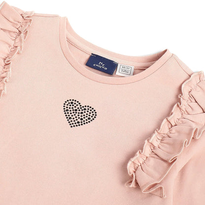 Girls Medium Pink Self Design T- Shirt