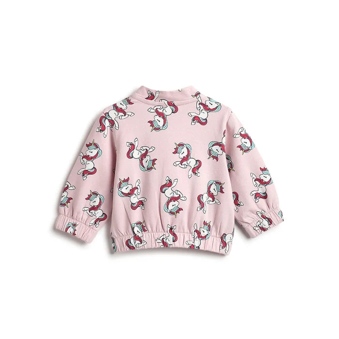 Girls Pink Printed Cardigan