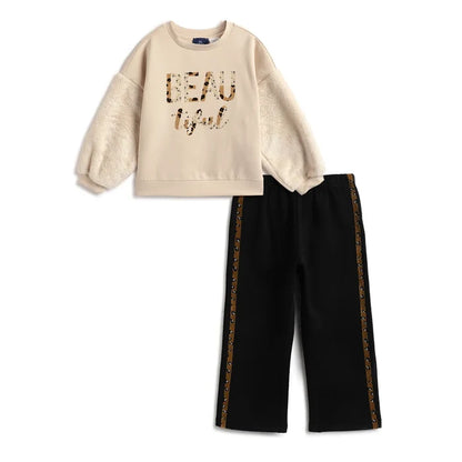 Girls Self Design Sweatshirt with Trousers
