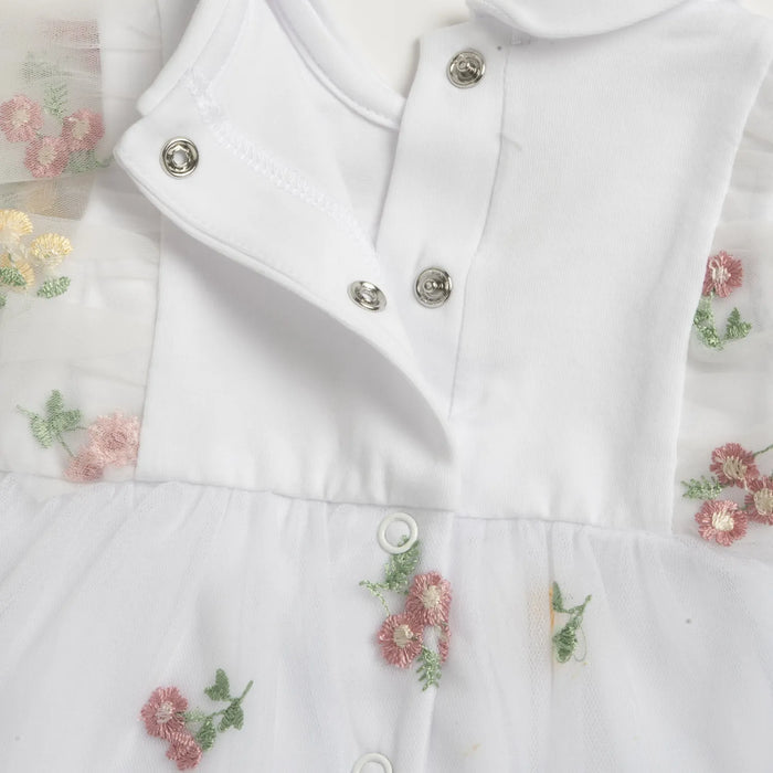 Girls White and Pink Embroidered Romper