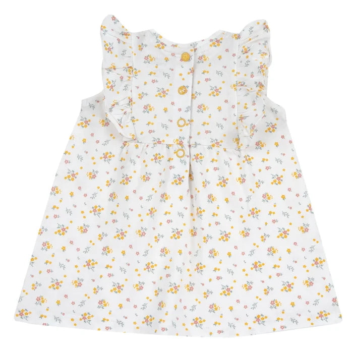 Girls White and Yellow Floral Printed Dress
