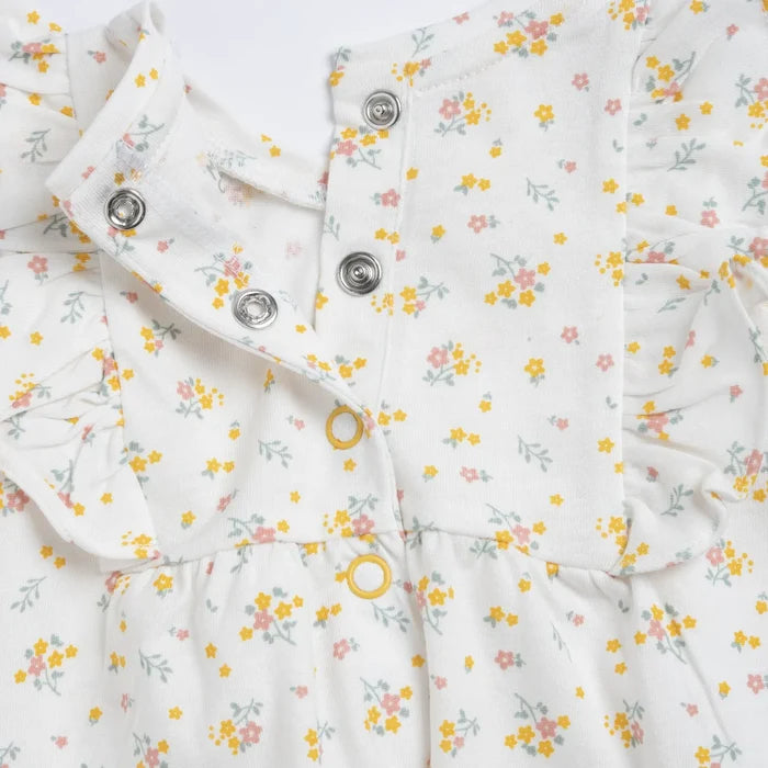 Girls White and Yellow Floral Printed Dress