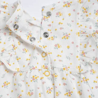 Girls White and Yellow Floral Printed Dress