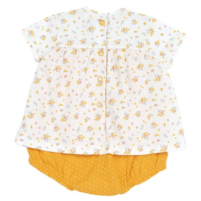 Girls White and Yellow Printed Romper