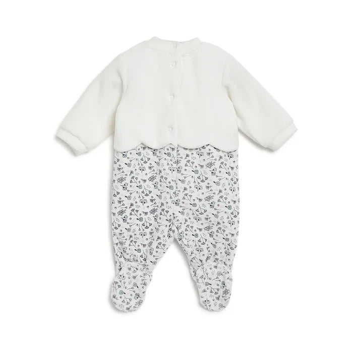 Girls White & Grey Printed Leg Opening Babysuit